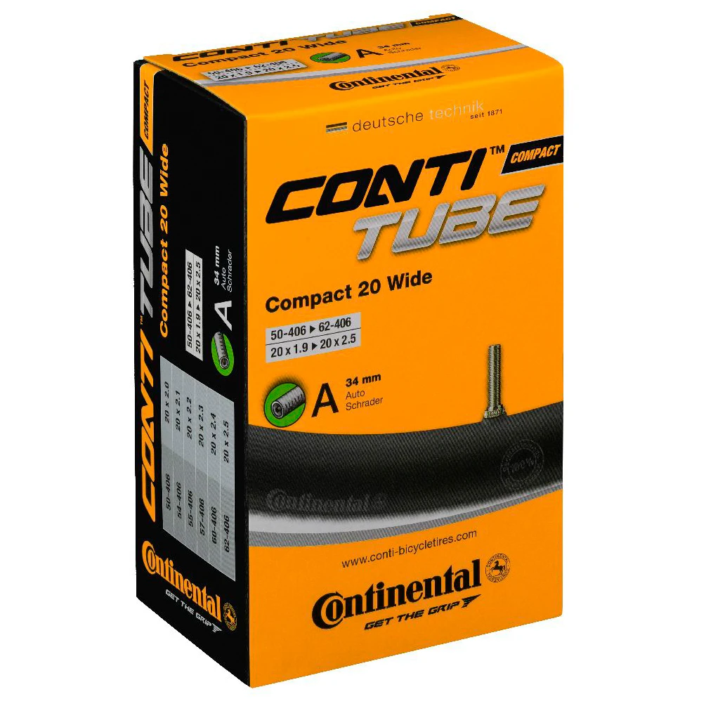 Continental - Compact Tube Wide 20'' (50-406 - 62-406) - Chambre à Air Pour Vélo 1 Continental - Compact Tube Wide 20'' (50-406 - 62-406) - Chambre à Air Pour Vélo